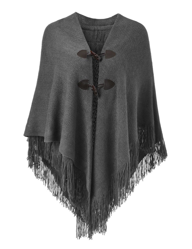 Ferand Shawl Wraps for Women â€“ Toggle Closure, Elegant Fringe Shawl for Travel, Work, or Casual Outfits, Perfect for Fall Layering, Dark grey - Image 1